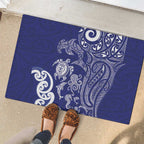 New Zealand Sea Animals with Maori Tribal Tattoo Rubber Doormat Blue Color