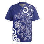 New Zealand Sea Animals with Maori Tribal Tattoo Rugby Jersey Blue Color
