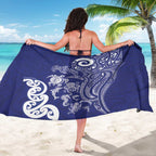 New Zealand Sea Animals with Maori Tribal Tattoo Sarong Blue Color