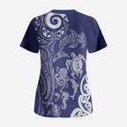 New Zealand Sea Animals with Maori Tribal Tattoo Scrub Top Blue Color