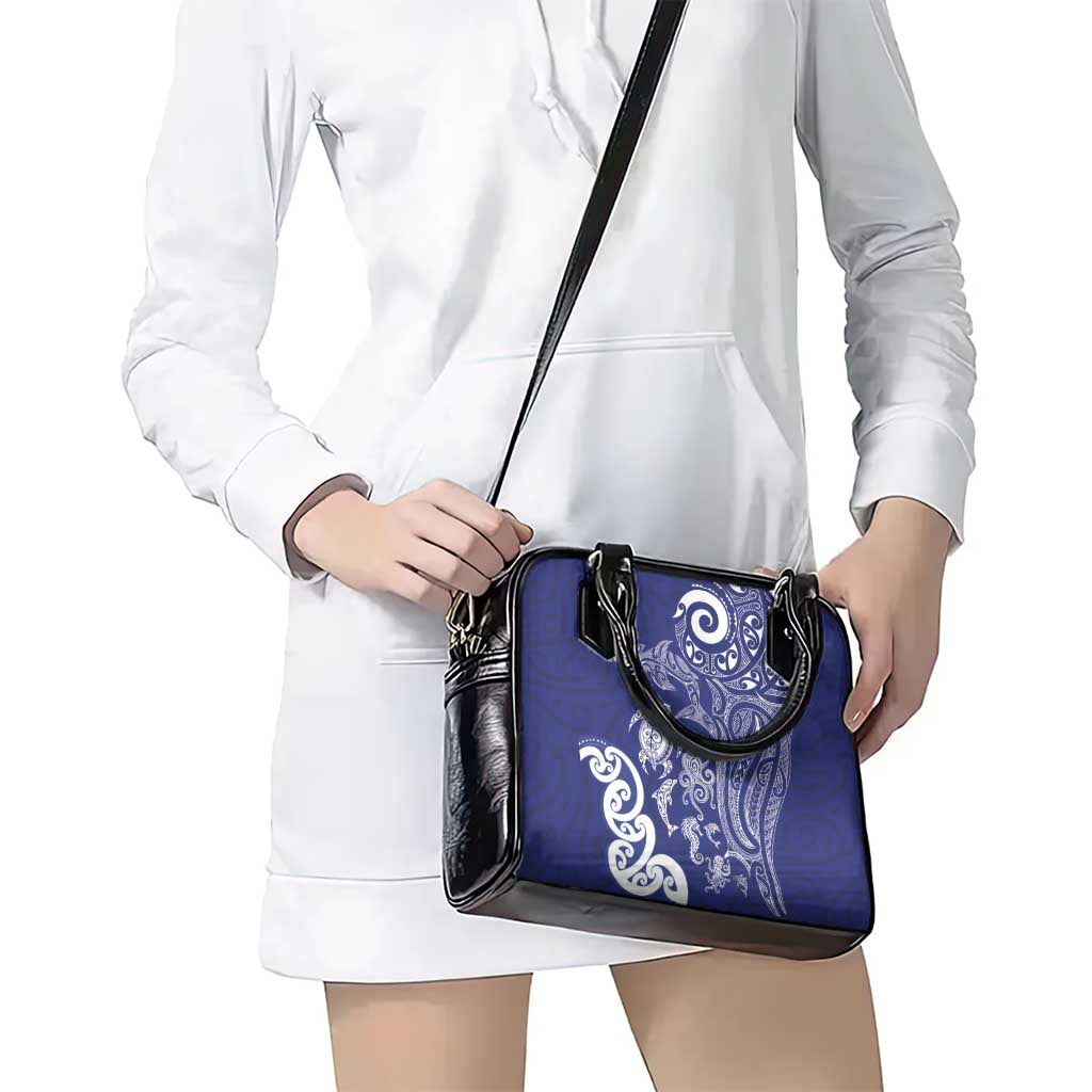 New Zealand Sea Animals with Maori Tribal Tattoo Shoulder Handbag Blue Color