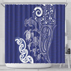 New Zealand Sea Animals with Maori Tribal Tattoo Shower Curtain Blue Color
