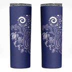 New Zealand Sea Animals with Maori Tribal Tattoo Skinny Tumbler Blue Color