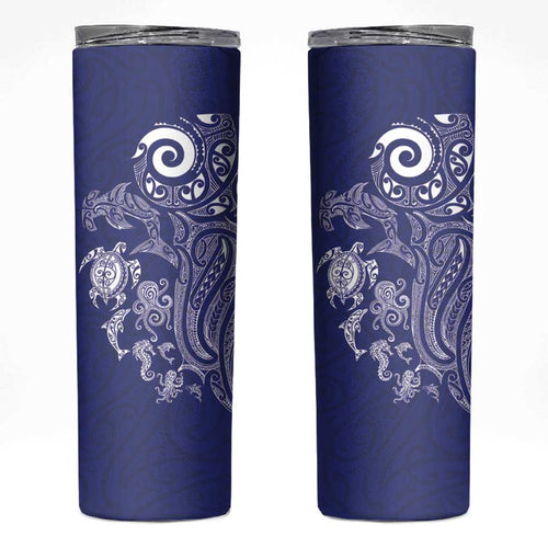 New Zealand Sea Animals with Maori Tribal Tattoo Skinny Tumbler Blue Color