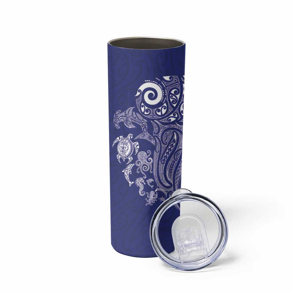 New Zealand Sea Animals with Maori Tribal Tattoo Skinny Tumbler Blue Color