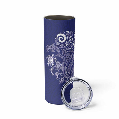 New Zealand Sea Animals with Maori Tribal Tattoo Skinny Tumbler Blue Color