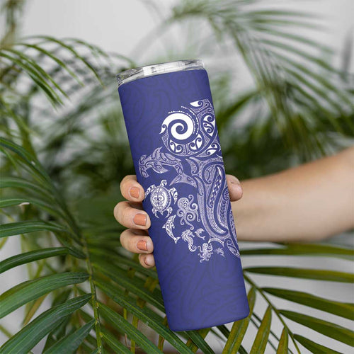 New Zealand Sea Animals with Maori Tribal Tattoo Skinny Tumbler Blue Color