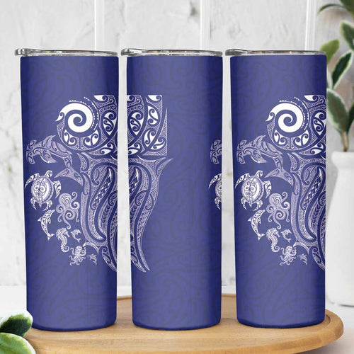 New Zealand Sea Animals with Maori Tribal Tattoo Skinny Tumbler Blue Color