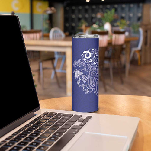 New Zealand Sea Animals with Maori Tribal Tattoo Skinny Tumbler Blue Color
