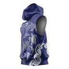 New Zealand Sea Animals with Maori Tribal Tattoo Sleeveless Hoodie Blue Color
