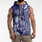 New Zealand Sea Animals with Maori Tribal Tattoo Sleeveless Hoodie Blue Color