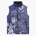 New Zealand Sea Animals with Maori Tribal Tattoo Sleeveless Puffer Jacket Blue Color