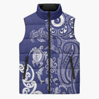 New Zealand Sea Animals with Maori Tribal Tattoo Sleeveless Puffer Jacket Blue Color