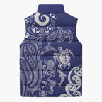 New Zealand Sea Animals with Maori Tribal Tattoo Sleeveless Puffer Jacket Blue Color