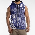 New Zealand Sea Animals with Maori Tribal Tattoo Sleeveless Zip Hoodie Blue Color