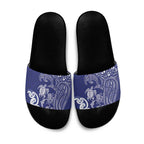 New Zealand Sea Animals with Maori Tribal Tattoo Slide Sandals Blue Color
