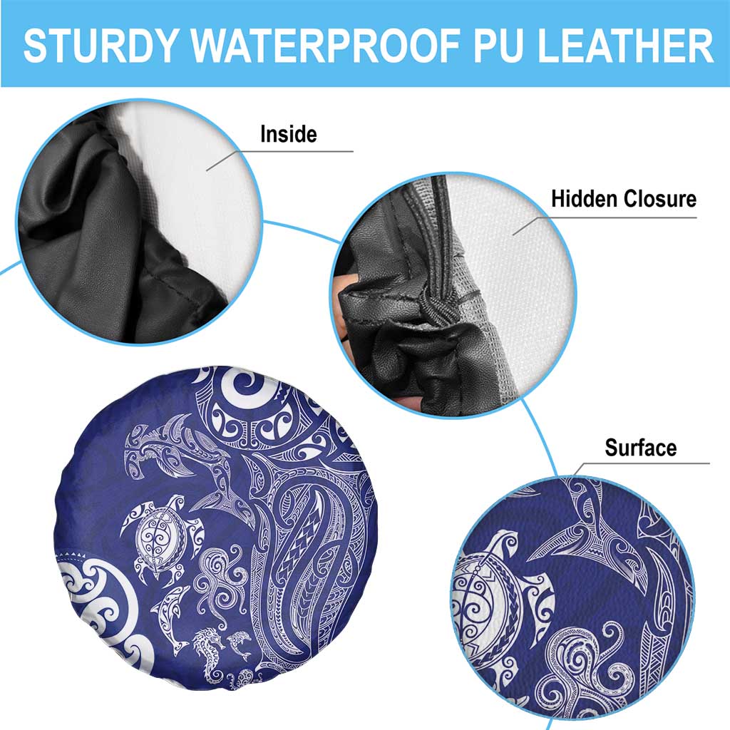 New Zealand Sea Animals with Maori Tribal Tattoo Spare Tire Cover Blue Color