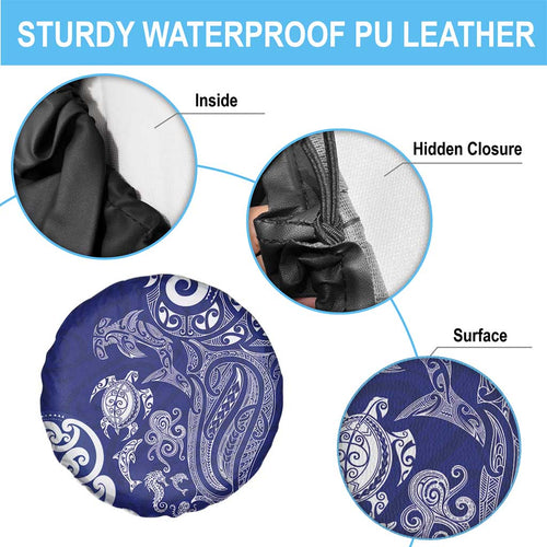New Zealand Sea Animals with Maori Tribal Tattoo Spare Tire Cover Blue Color