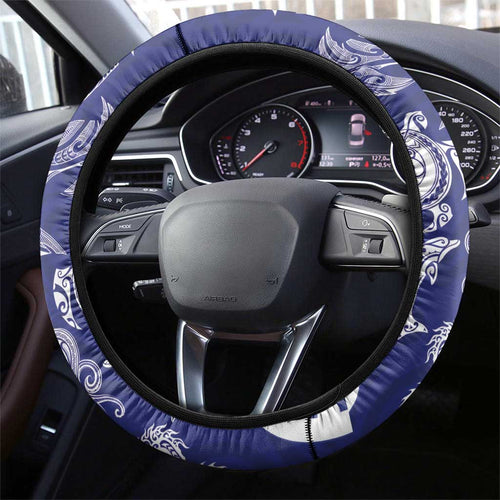 New Zealand Sea Animals with Maori Tribal Tattoo Steering Wheel Cover Blue Color