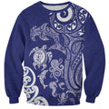 New Zealand Sea Animals with Maori Tribal Tattoo Sweatshirt Blue Color