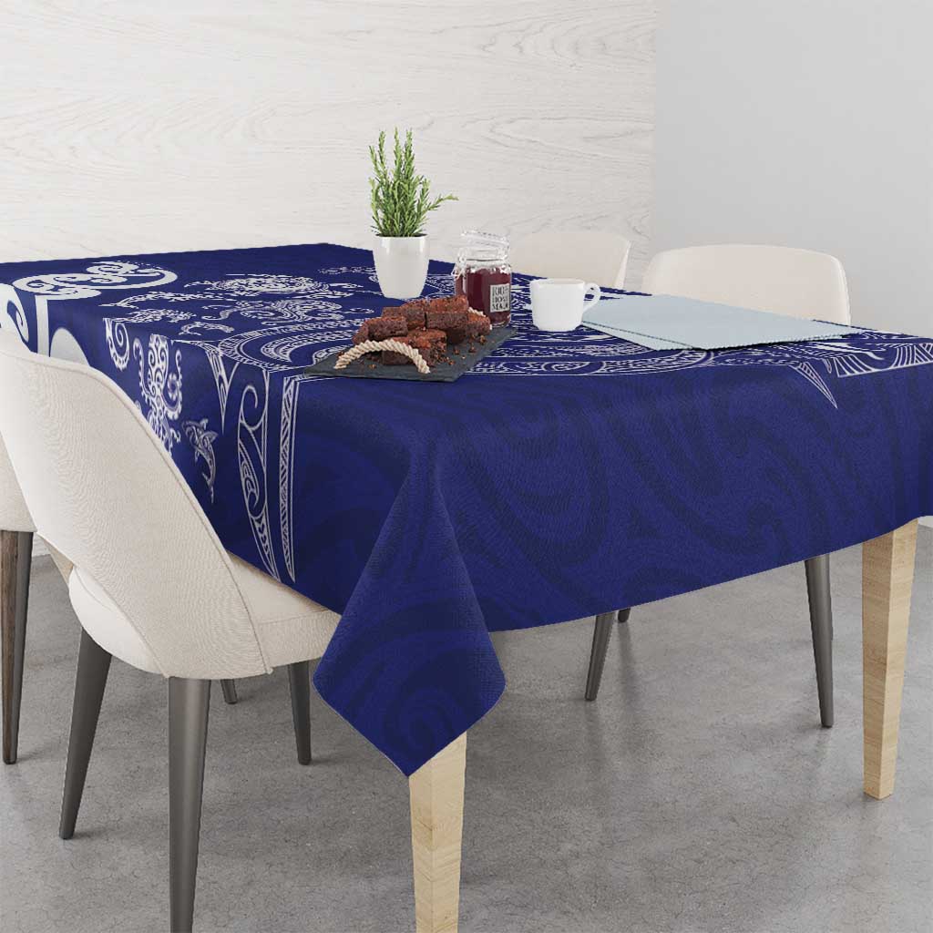 New Zealand Sea Animals with Maori Tribal Tattoo Tablecloth Blue Color