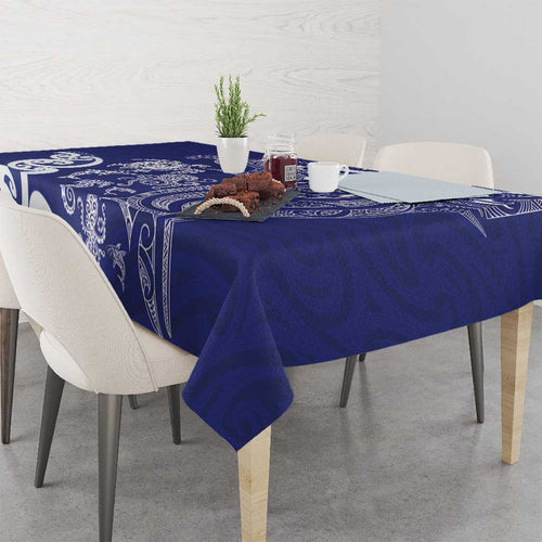 New Zealand Sea Animals with Maori Tribal Tattoo Tablecloth Blue Color