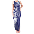 New Zealand Sea Animals with Maori Tribal Tattoo Tank Maxi Dress Blue Color