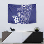 New Zealand Sea Animals with Maori Tribal Tattoo Tapestry Blue Color