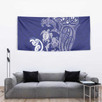 New Zealand Sea Animals with Maori Tribal Tattoo Tapestry Blue Color