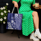 New Zealand Sea Animals with Maori Tribal Tattoo Tote Bag Blue Color