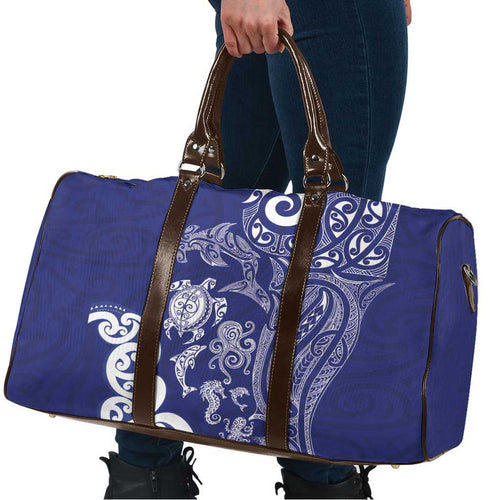 New Zealand Sea Animals with Maori Tribal Tattoo Travel Bag Blue Color