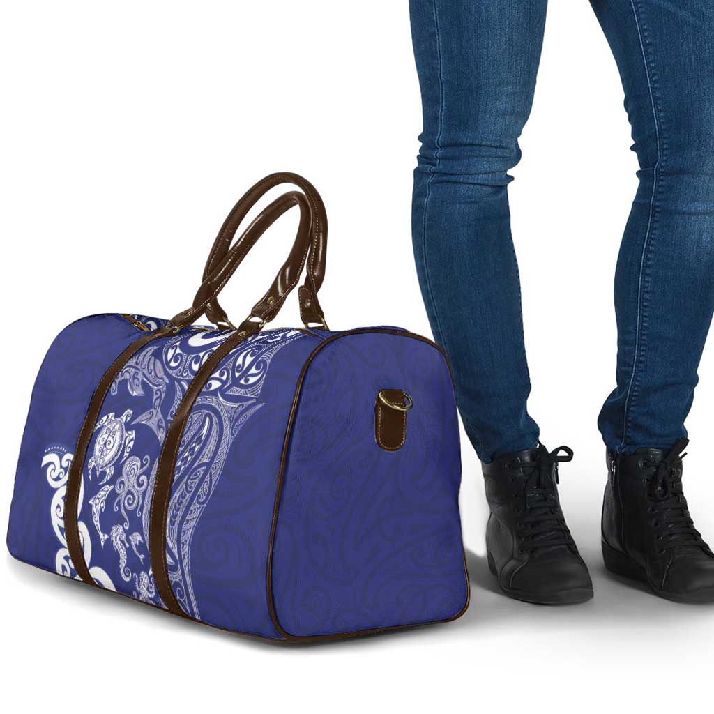 New Zealand Sea Animals with Maori Tribal Tattoo Travel Bag Blue Color