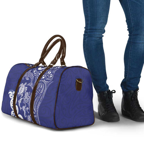 New Zealand Sea Animals with Maori Tribal Tattoo Travel Bag Blue Color