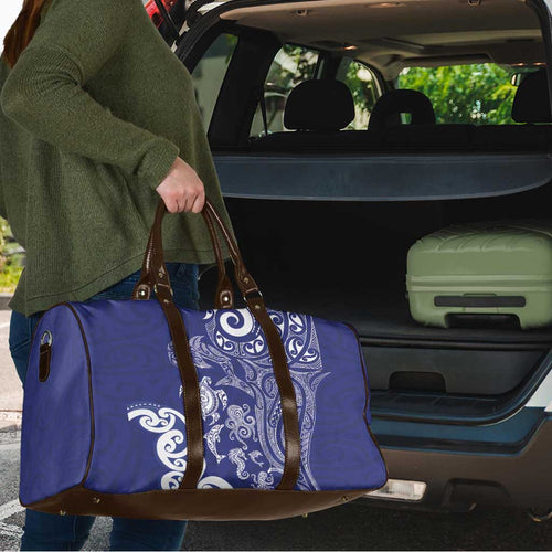 New Zealand Sea Animals with Maori Tribal Tattoo Travel Bag Blue Color