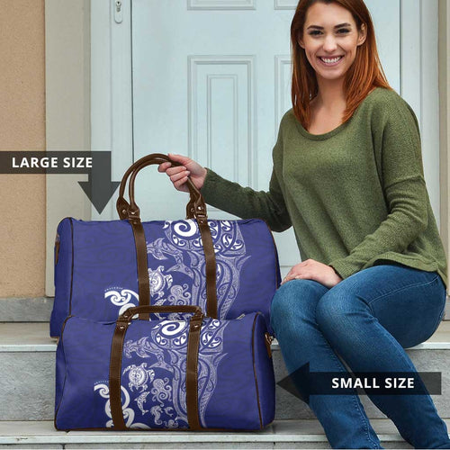 New Zealand Sea Animals with Maori Tribal Tattoo Travel Bag Blue Color