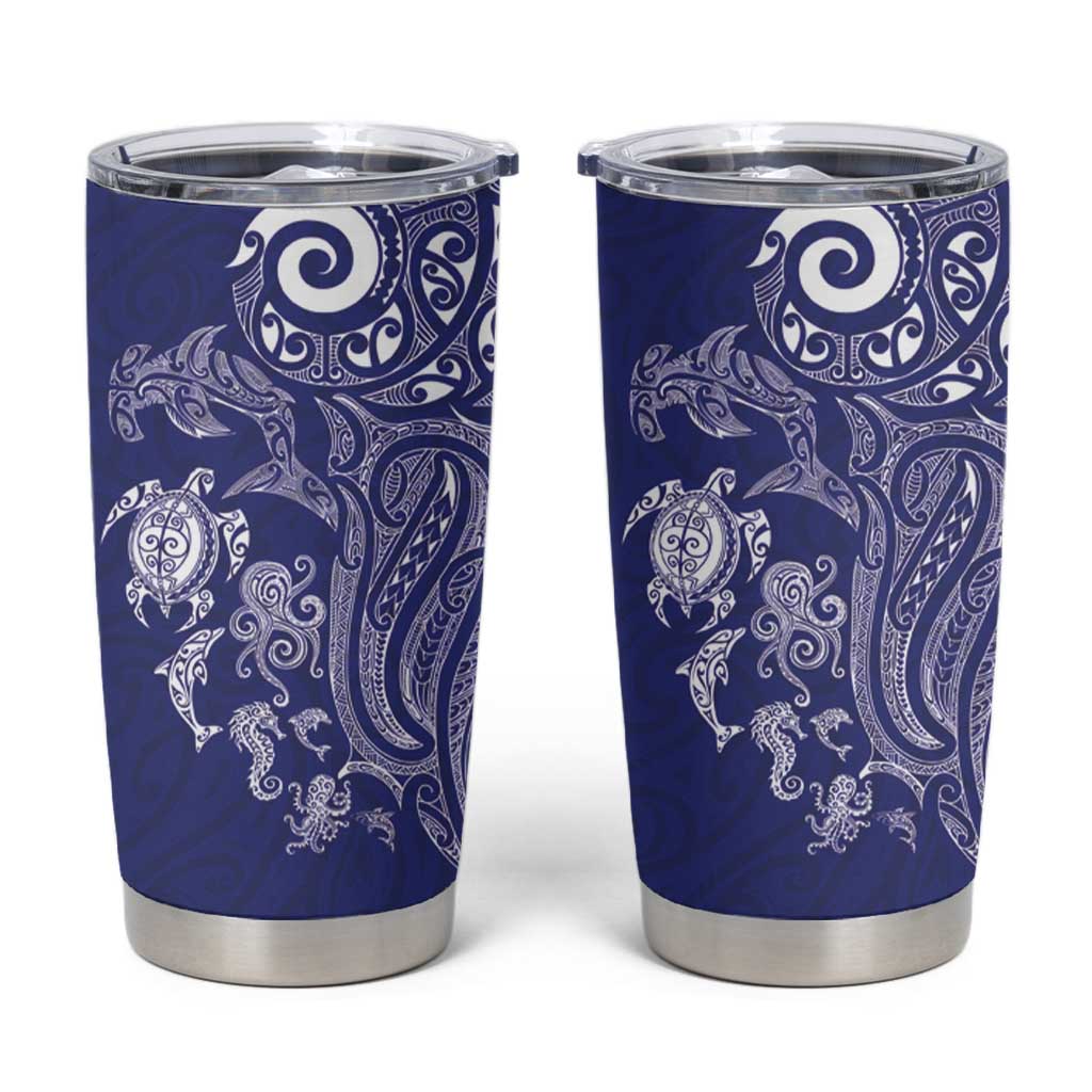 New Zealand Sea Animals with Maori Tribal Tattoo Tumbler Cup Blue Color