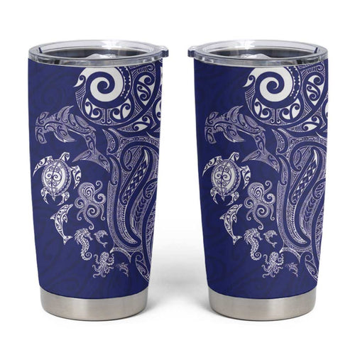 New Zealand Sea Animals with Maori Tribal Tattoo Tumbler Cup Blue Color