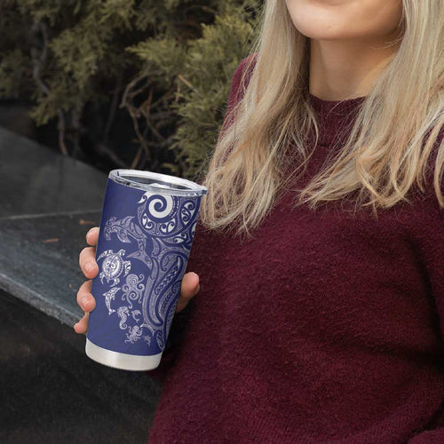 New Zealand Sea Animals with Maori Tribal Tattoo Tumbler Cup Blue Color