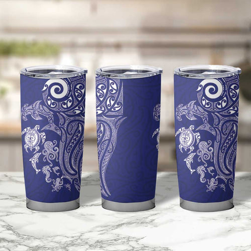 New Zealand Sea Animals with Maori Tribal Tattoo Tumbler Cup Blue Color