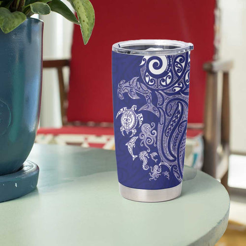 New Zealand Sea Animals with Maori Tribal Tattoo Tumbler Cup Blue Color