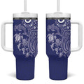 New Zealand Sea Animals with Maori Tribal Tattoo Tumbler With Handle Blue Color