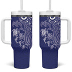 New Zealand Sea Animals with Maori Tribal Tattoo Tumbler With Handle Blue Color