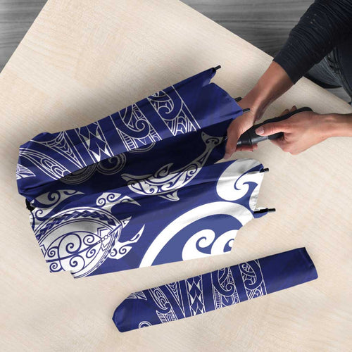 New Zealand Sea Animals with Maori Tribal Tattoo Umbrella Blue Color