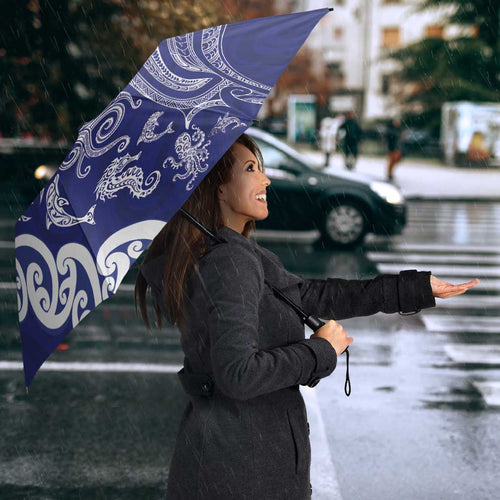 New Zealand Sea Animals with Maori Tribal Tattoo Umbrella Blue Color
