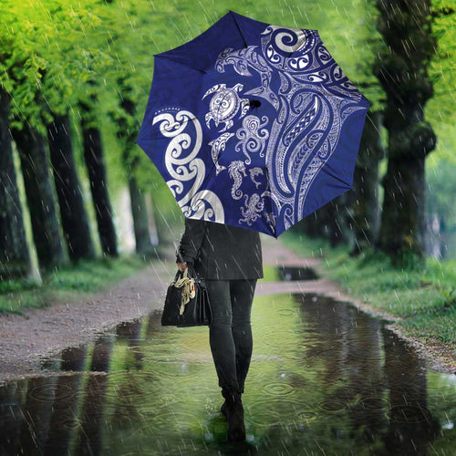 New Zealand Sea Animals with Maori Tribal Tattoo Umbrella Blue Color