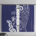 New Zealand Sea Animals with Maori Tribal Tattoo Window Curtain Blue Color