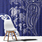 New Zealand Sea Animals with Maori Tribal Tattoo Window Curtain Blue Color