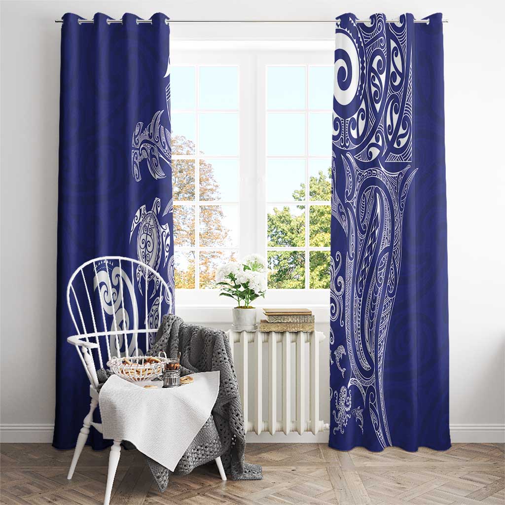 New Zealand Sea Animals with Maori Tribal Tattoo Window Curtain Blue Color