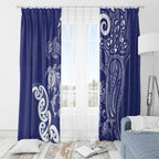 New Zealand Sea Animals with Maori Tribal Tattoo Window Curtain Blue Color