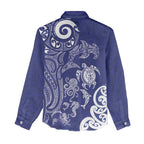 New Zealand Sea Animals with Maori Tribal Tattoo Women Casual Shirt Blue Color